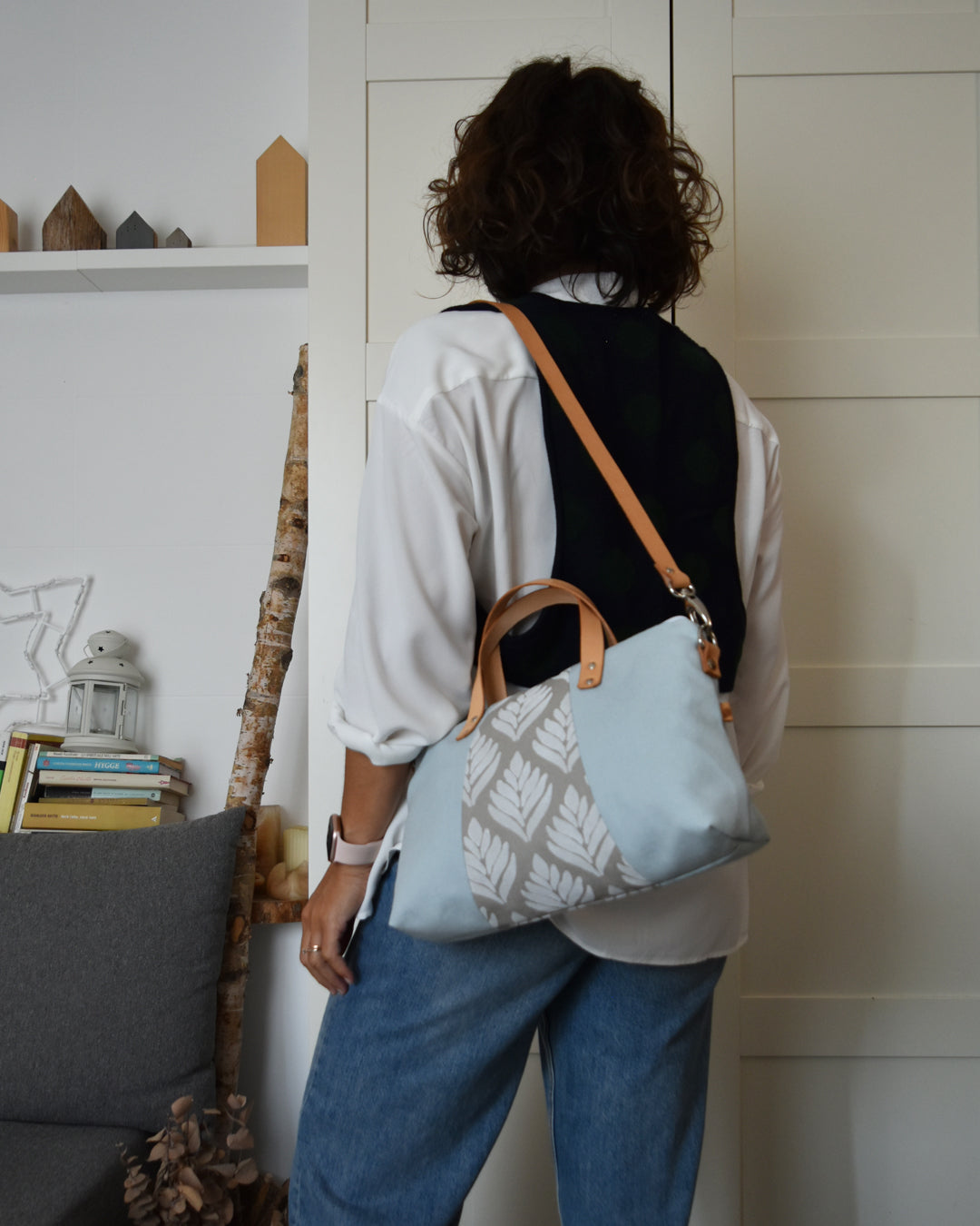 Borsa bauletto CANNELLA achillea celeste+tortora chiaro