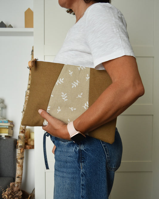 Pochette maxi VANIGLIA - caramello + avena stampa germogli