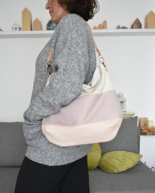 Borsa hobo bag TILIA - fasce natural + fiore di loto + cipria