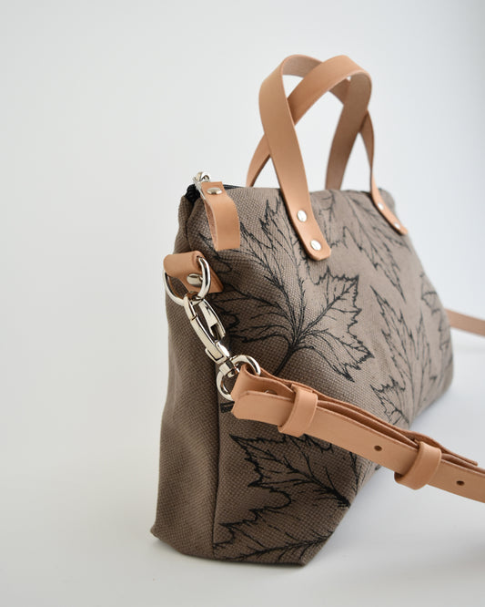 Borsa bauletto CANNELLA tessuto fango stampa acero