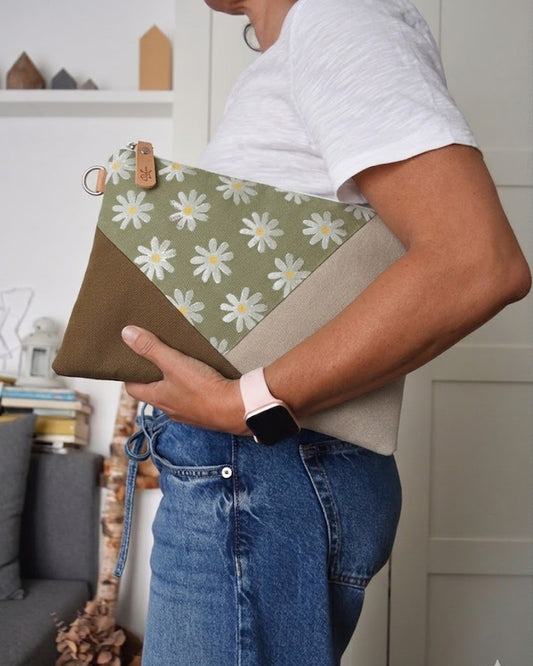 PRE ORDINE Pochette maxi VANIGLIA - prato+caramello+avena margherite