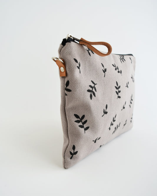 Pochette grande CHENZIA - grigio perla stampa germogli