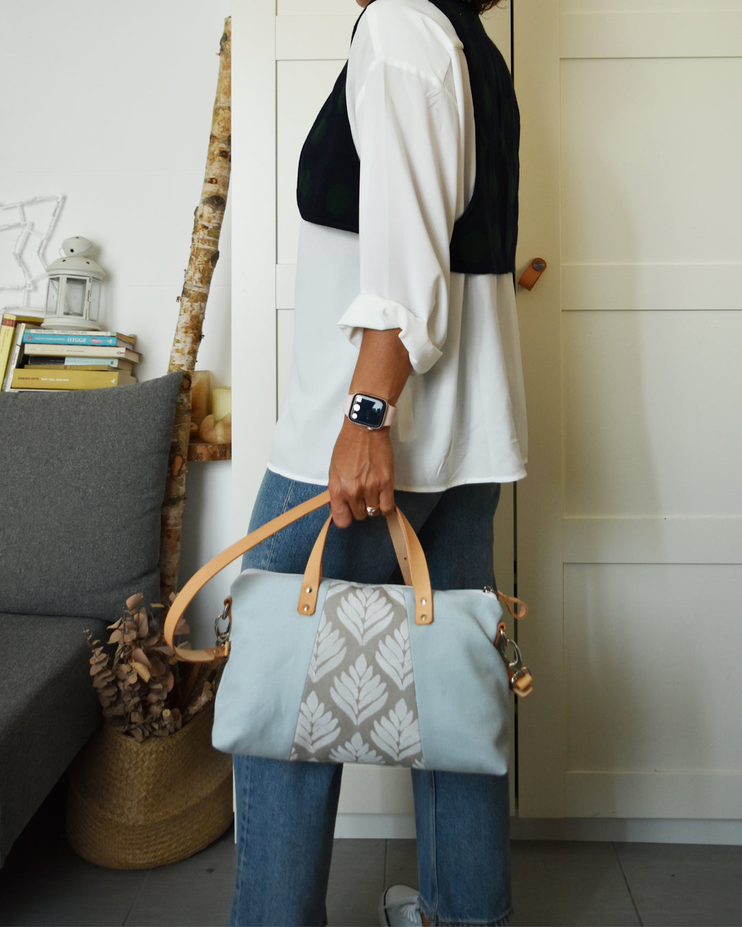 Borsa bauletto CANNELLA achillea celeste+tortora chiaro