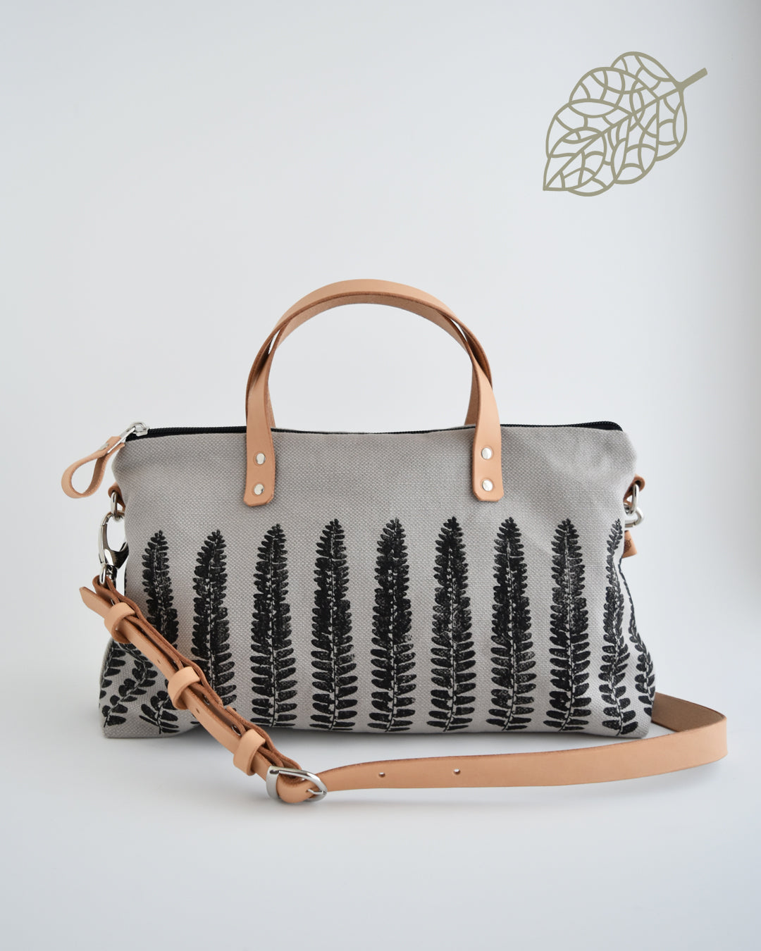 Borsa bauletto CANNELLA grigio chiaro felce nera