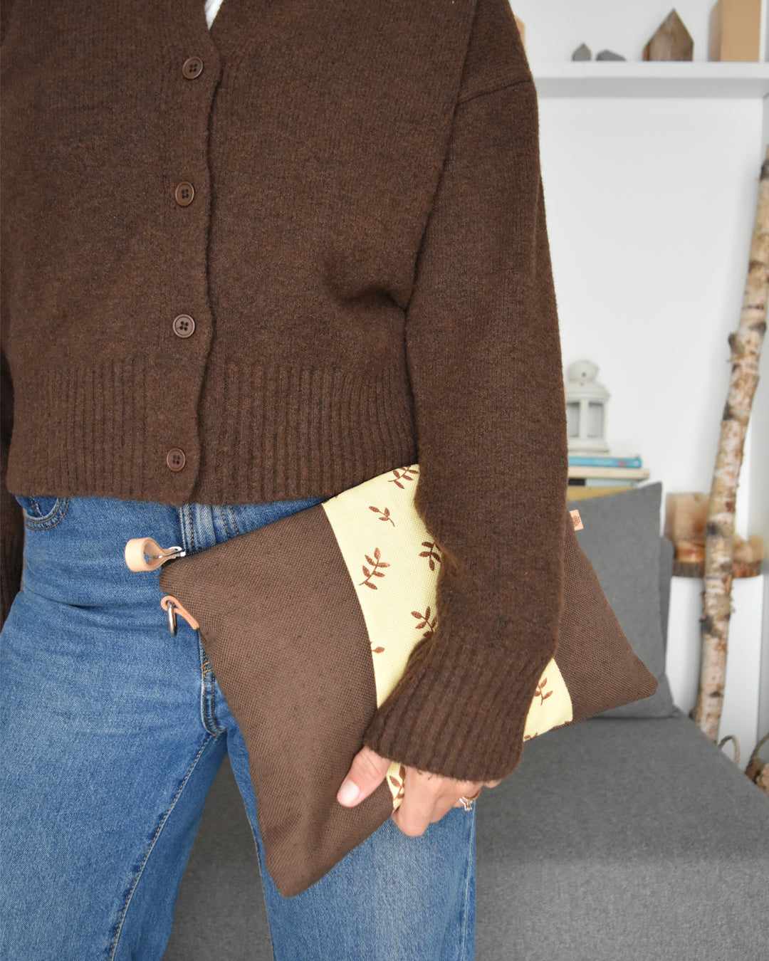 Pochette maxi VANIGLIA - cioccolato e giallo canarino