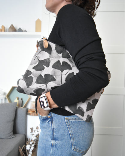 Pochette maxi VANIGLIA - fiore di loto stampa gingko