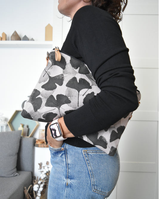 Pochette maxi VANIGLIA - fiore di loto stampa gingko