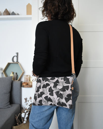 Pochette maxi VANIGLIA - fiore di loto stampa gingko