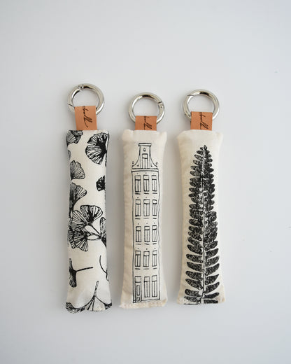 Portachiavi morbidosi in tessuto stampato a mano