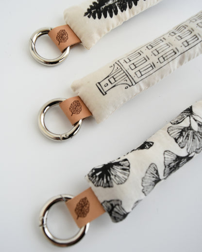 Portachiavi morbidosi in tessuto stampato a mano