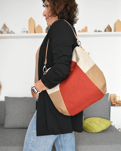 Borsa hobo bag TILIA - geometrica terra cotta + caramello + avena