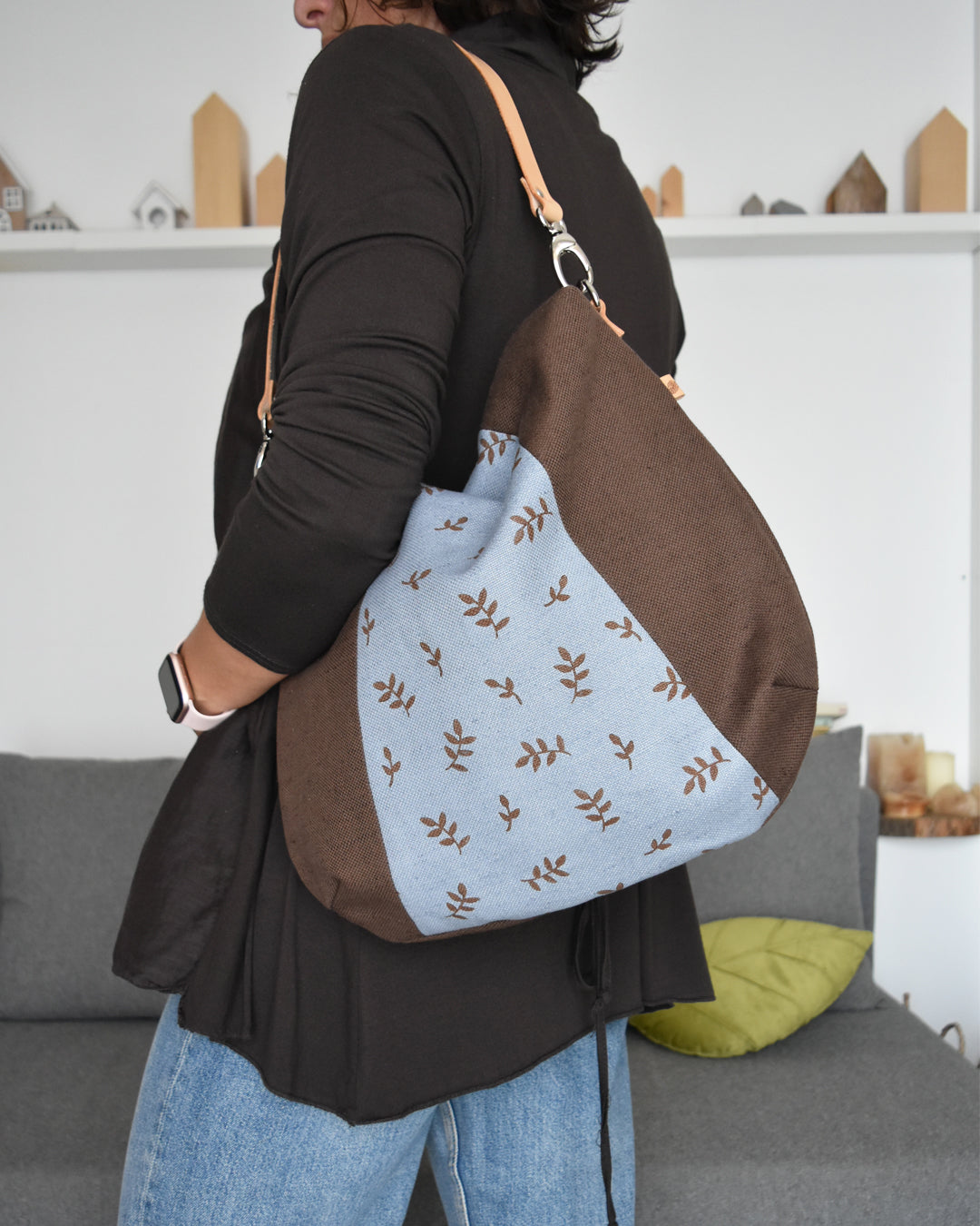 PRE ORDINE - Borsa hobo bag TILIA - cioccolato e cerueleo