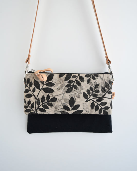 Tracolla doppia CAMELIA nero + avena foliage doppio