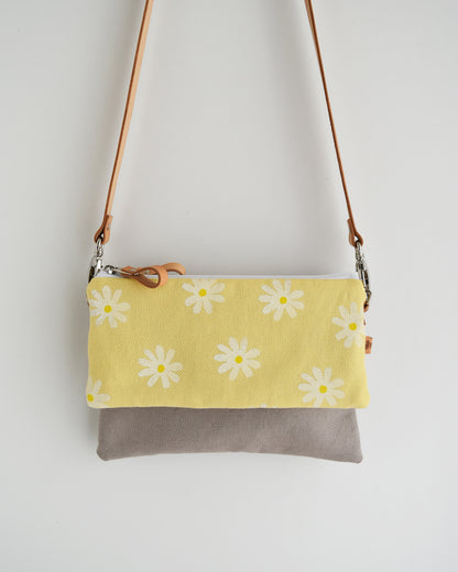Tracolla doppia CAMELIA beige + giallo con mergherite