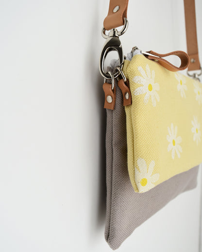 Tracolla doppia CAMELIA beige + giallo con mergherite