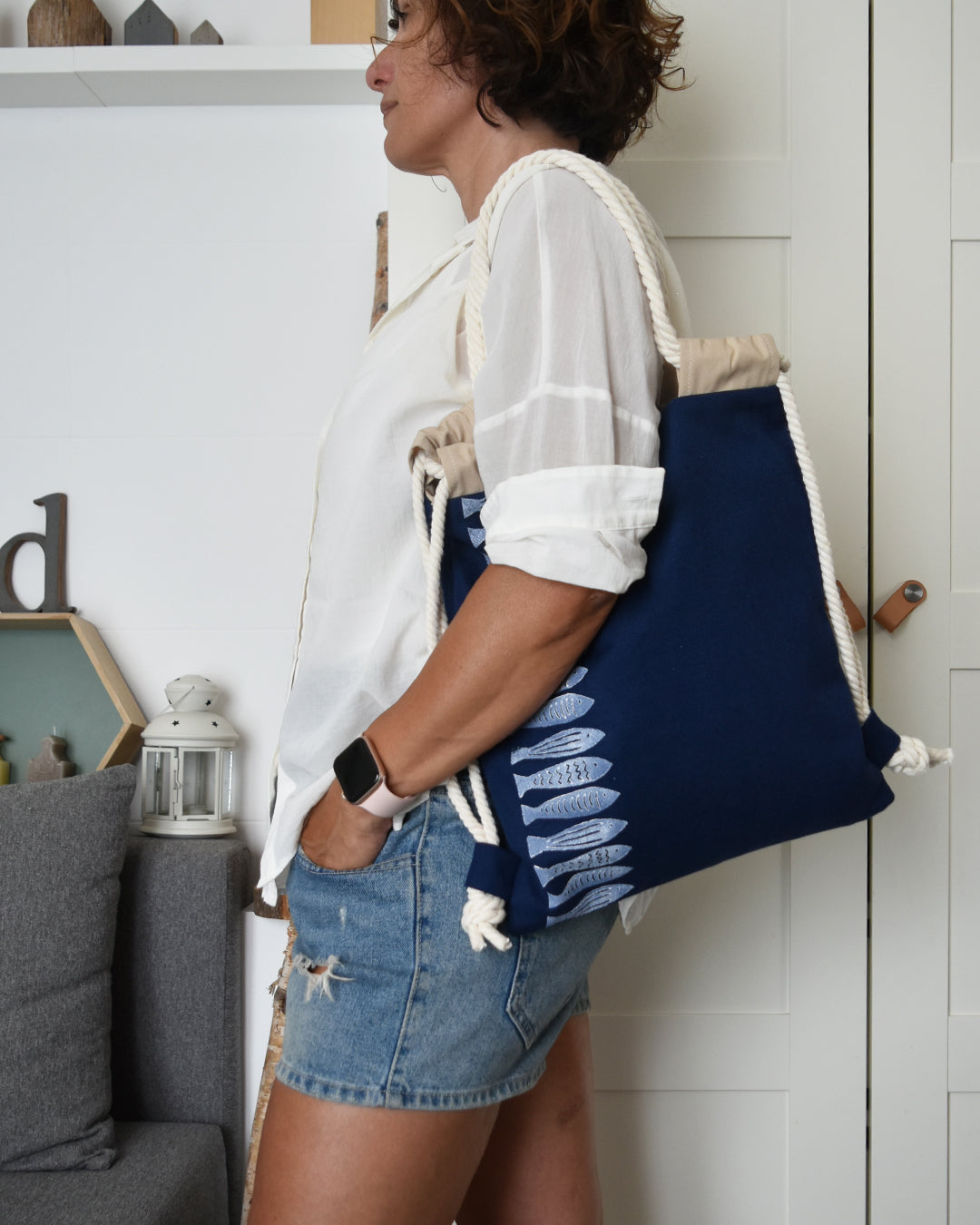Zainetto a sacca MAGNOLIA Mini blu navy stampa pesciolini