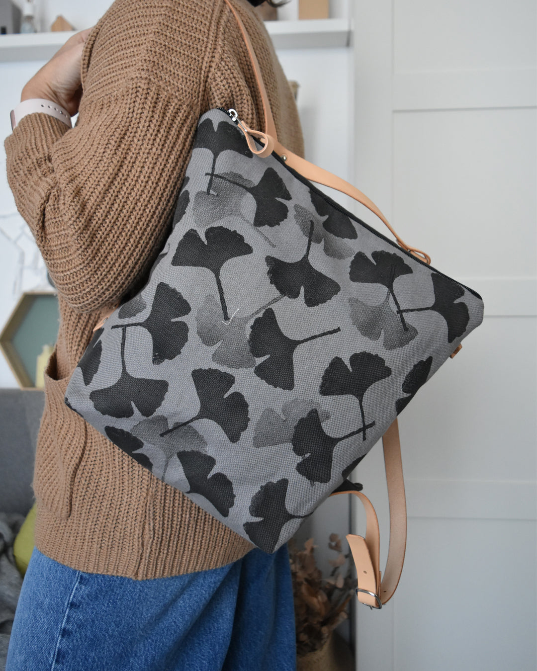 Zaino borsa CACTUS grigio azzurrino gingko