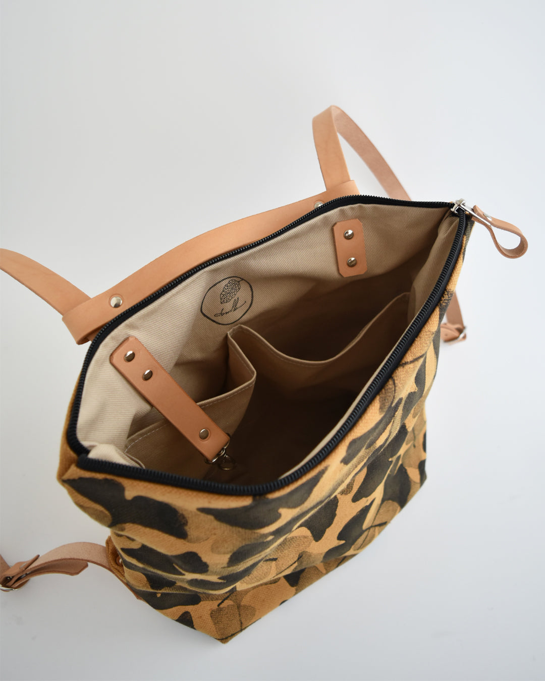 Zaino borsa CACTUS ocra stampa gingko