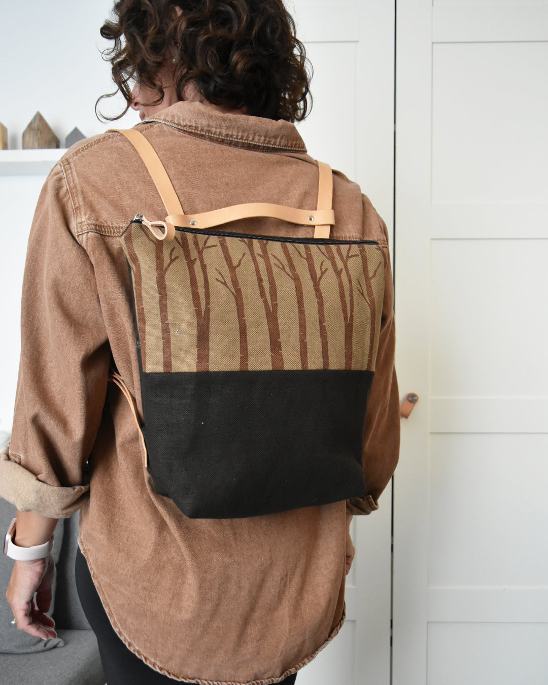 Zaino borsa CACTUS testa di moro +caramello stampa bosco