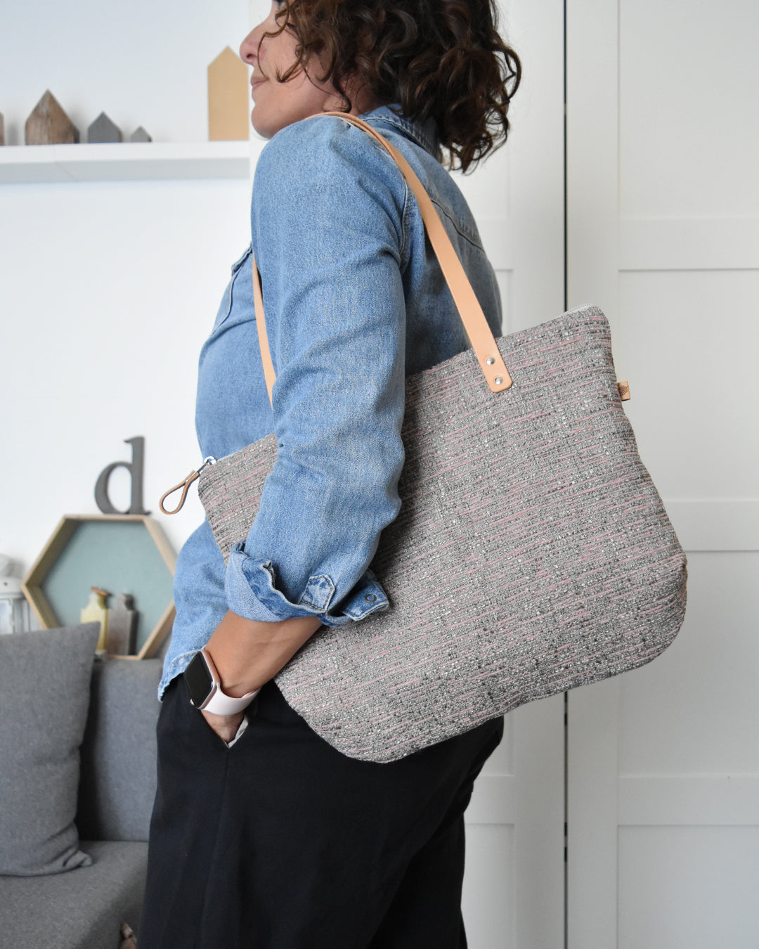 borsa a spalla FLOX T essenziale grigio e rosa