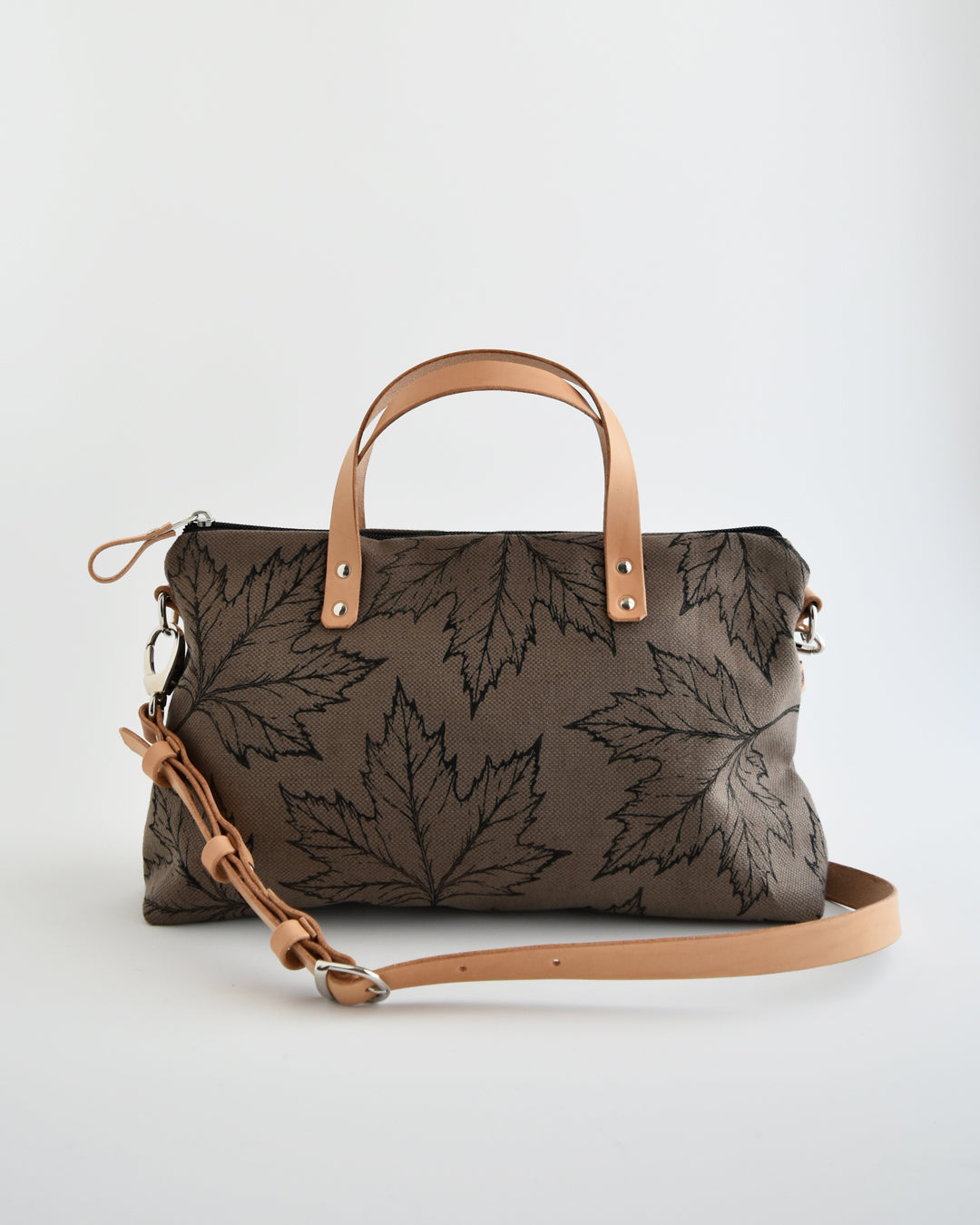 Borsa bauletto CANNELLA tessuto fango stampa acero