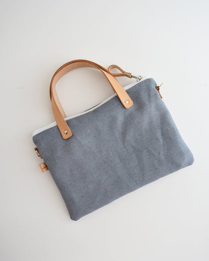 Pochette grande CHENZIA con manici - ceruleo stampa gingko