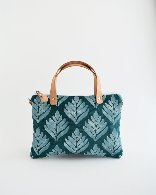 PRE ORDINE Pochette grande CHENZIA con manici - ottanio stampa achillea