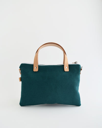 PRE ORDINE Pochette grande CHENZIA con manici - ottanio stampa achillea