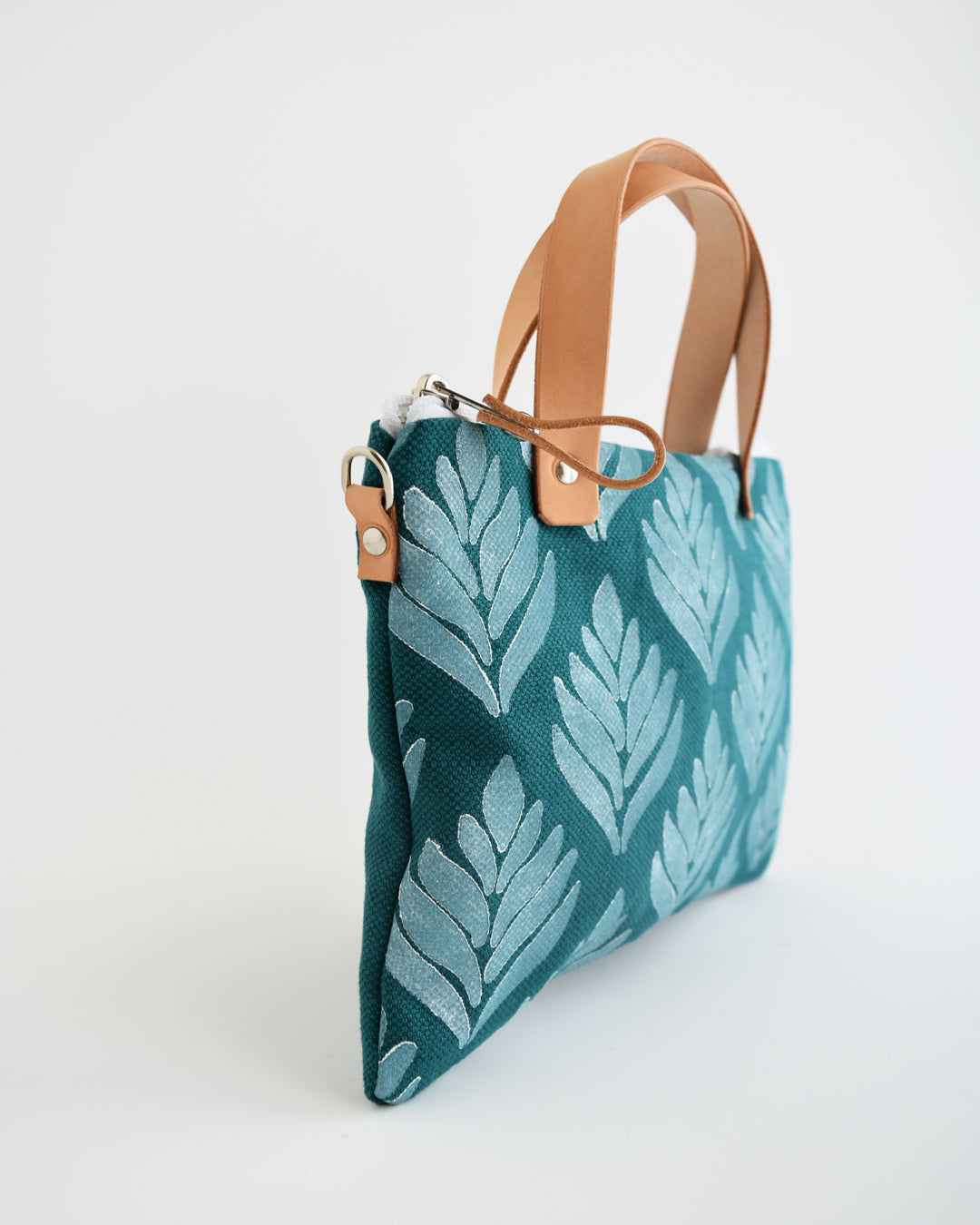 PRE ORDINE Pochette grande CHENZIA con manici - ottanio stampa achillea