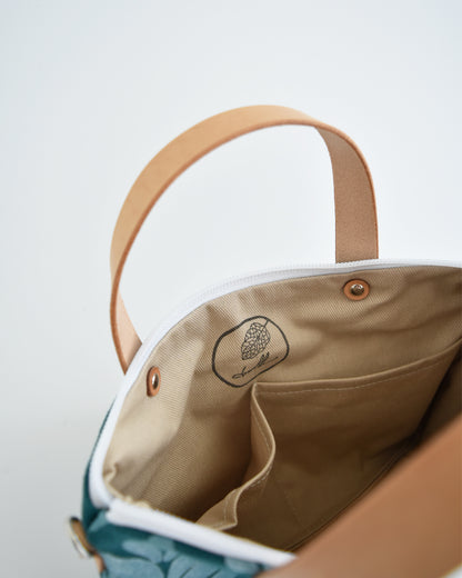 PRE ORDINE Pochette grande CHENZIA con manici - ottanio stampa achillea