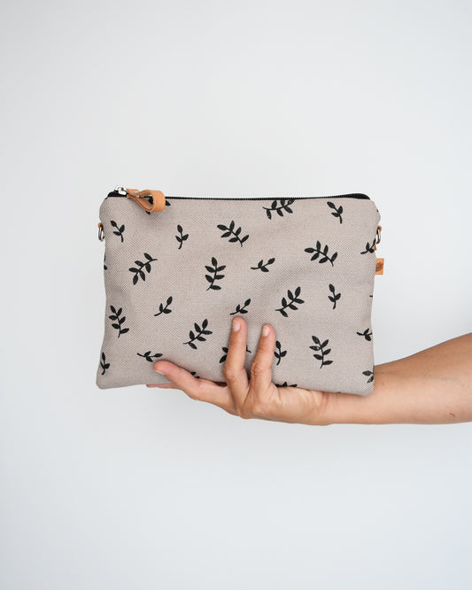 Pochette grande CHENZIA - grigio perla stampa germogli