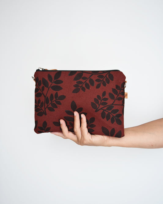 Pochette grande CHENZIA - terra rossa stampa foliage
