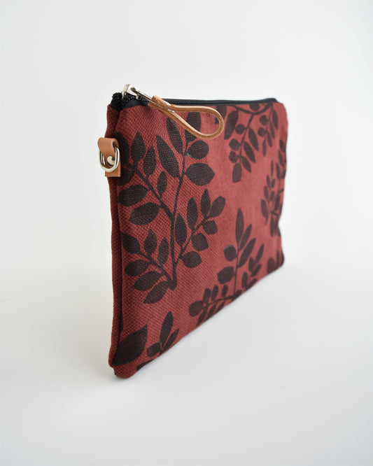 Pochette grande CHENZIA - terra rossa stampa foliage