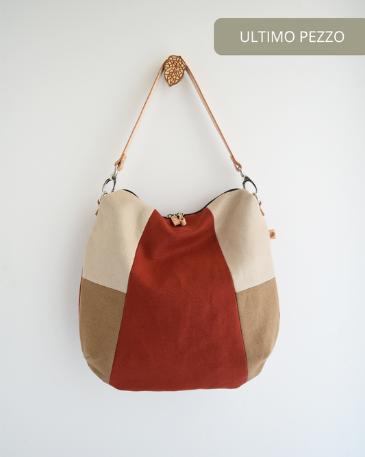 Borsa hobo bag TILIA - geometrica terra cotta + caramello + avena